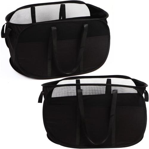 2 Pcs Collapsible Laundry Baskets, Tear Proof Pop Up Laundry Hamper with Dual Handles, Durable Foldable Laundry Basket, Easy to Carry Laundry Hamper for Home, Laundry Room, Bedroom, Dorm, Travel Black