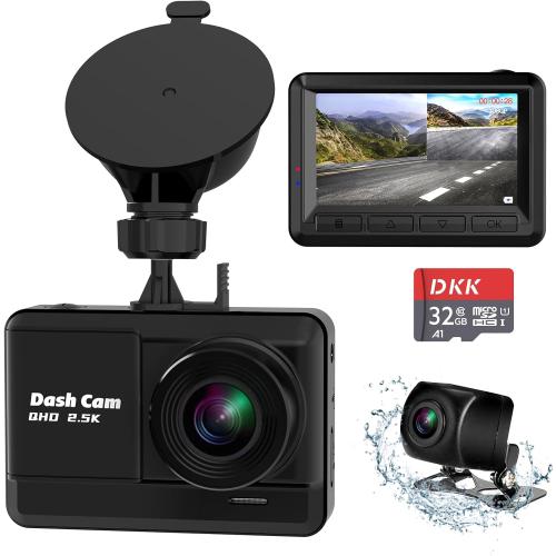 Dash Cam Front and Rear, 2.5K 1080P Dual Dash Camera for Cars with 32GB SD Card, 2.45 inch IPS Screen, 2 Mounting Ways, Night Vision, WDR, Accident Lock, Loop Recording, Parking Monitor