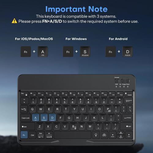 OMOTON Bluetooth Keyboard for Tablet/Android/Windows/iOS, with 7 Colors Backlight Rechargeable Wireless Mini Keyboard for Galaxy Tab A9  / S9 FE / S10 / S11 / A11 Series etc, Black
