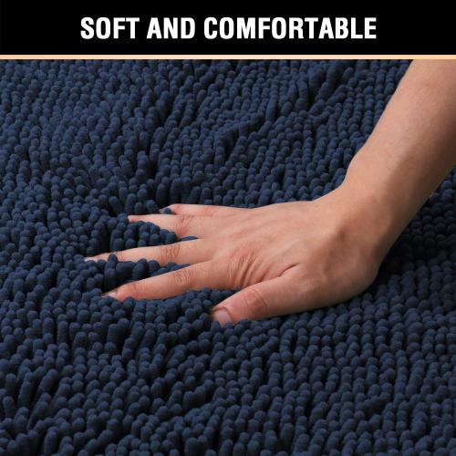 Navy Blue Bath Rug, Bath Mat Non Slip Bath Mats for Bathroom Floor, Bathroom Rug Extra Thick Chenille Rug Absorbent Soft Shaggy Washable Dry Fast Plush Rugs for Bathtubs