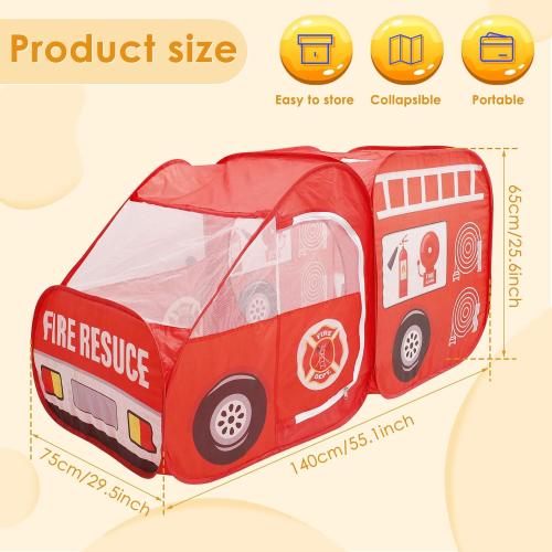 Pop Up Play Tent Large, Play Tent for KDS, Role Play Firefighter Tent, Fire Truck Play Tent for Kids, Truck Tent Playhouse Toy Play Tents for Toddlers 3-5 Kids Tent Indoor Outdoor Playhouse Toys