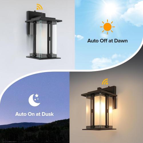 LUTEC 13 Dusk to Dawn Outdoor Wall Sconce, Matte Metal Frame and Double Glazing, Craftsman Style Outdoor Light Fxture with E26 Base, Waterproof Porch Light for Doorway (Pack of 2)