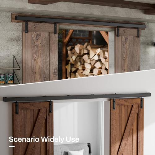 144/12FT Double Barn Door Hardware Kit Box Rail, Exterior Barn Door Hardware Kit Wall Mount, Heavy Duty Aluminium Alloy Track (No Panel)