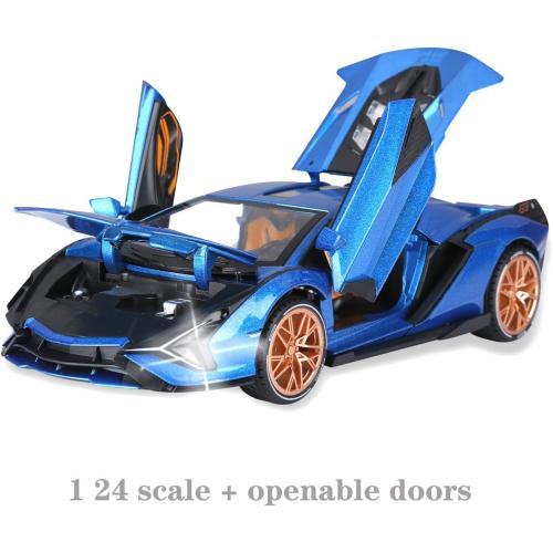SASBSC Lamb Toy Cars for Kids Sian Model Car Fp37 Diecast Metal Cars with Light and Sound Pull Back Car Toys for 3  Year Old Boys (Blue-1 24)