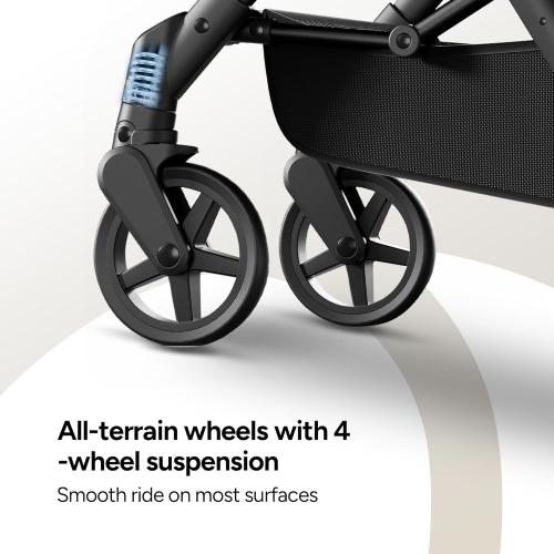 Mompush Lithe V2 Lightweight Travel Stroller, Compact Foldable Baby Stroller with Travel Bag, One-Hand Fold Stroller, Snack Tray, Mechanical Recline Seat, Airplane-Ready, UPF 50  Canopy & Rain Cover