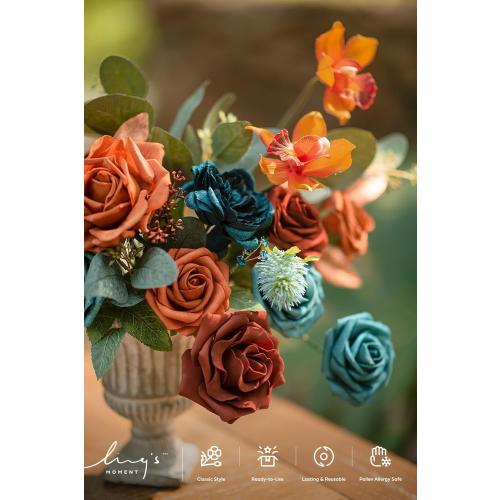 Ling's moment Artificial Flowers Wedding Rustic Teal Fall Combo for DIY Wedding Centerpieces Bouquets Combo Decorations