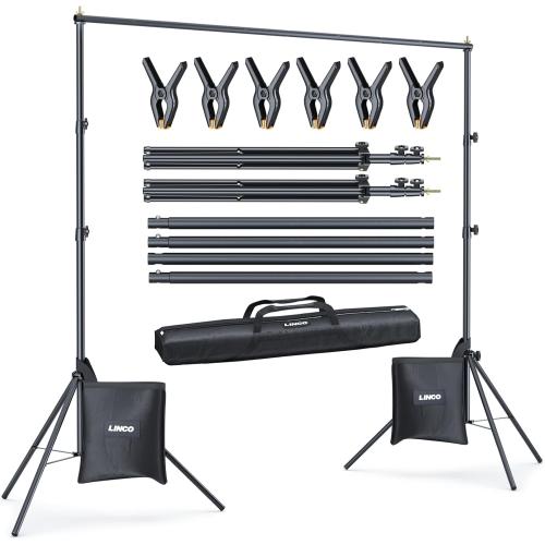LINCO Lincostore Backdrop Stand for Parties Kit 10x7 ft Adjustable Back Drop Photography Studio Photo Background Support System with Clamps, Sand Bag, Carrying Bag 4172 4174 (10x7 ft)