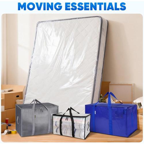 TICONN 2PK Plastic Mattress Bag for Moving Storage, Waterproof Mattress Protector Cover, Heavy-Duty Mattress Moving Supplies (1.5 mil, Full)