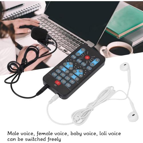 Voice Changer, Portable Mini Voice Changer Device Handheld Sound Card 8 Fixed Sound Effects Plug and Play, Gaming Recording, for Mobile Phone Computer