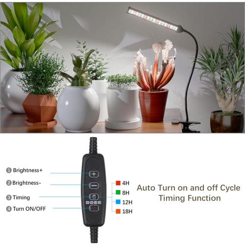Color Black GooingTop Grow Light for Indoor Plants Growing,5000K White Full Spectrum Gooseneck Plant Lamp Clip-on Desk for Pot Plant Seed Starting,Dimmable with Auto Timer