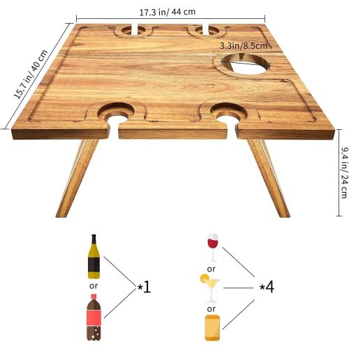 SASIDO Portable Wine Picnic Table, Acacia Wood, Larger Tray Foldable, Charcuterie Board, Wine Gift, Decor for Romantic Camping, Engagement Party, Concerts, Glamping, Winter Adventure ‼️product in its original packaging including box‼️