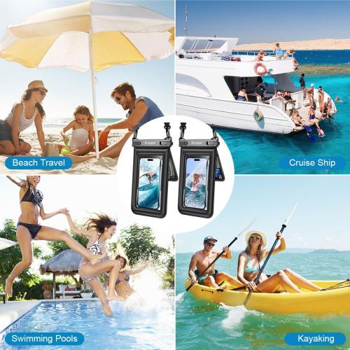 [Up to 8.5''] Floating Waterproof Phone Pouch, Double Bags Waterproof Phone Case with Lanyard for iPhone 17 16 15 Pro Max, Galaxy S25 Ultra, IPX8 Cellphone Dry Bag Beach Cruise Ship Essentials 2 Pack
