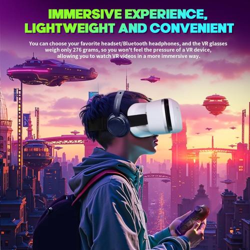 VR Headset for Smartphones with Bluetooth Controller, HD Aspheric Lens | Adjustable Focus & IPD | Universal 4.7-7 inch Phone Compatibility | Heat Dissipation Design
