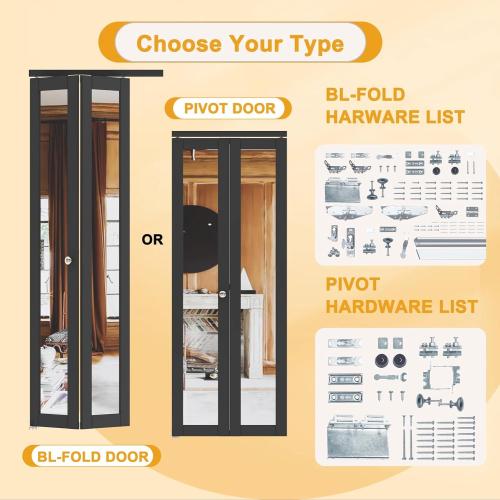 Pivot-French Or Bi-Fold Mirrored Door Solid Manufactured Wood with Installation Hardware Kit(Closet-Pantry) (See the picture for the size)