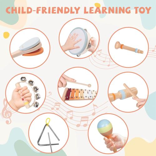 Baby Musical Instruments Set - Montessori Wooden 18 Month Old Baby Musical Toys, Toddler Percussion Instruments Xylophone Maracas Tambourine for Toddlers 1-3, 1 2 3 Year Old Girls Boys Birthday Gifts