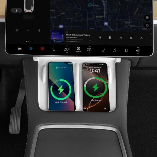 Temmis Center Console Wireless Charging Mat for Tesla Model 3 2021-2023 / Model Y 2021-2024, Anti-Slip Waterproof Silicone Phone Pad Cover for Model 3/Y (White)