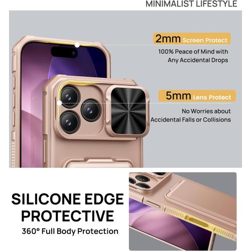 SSLOTSCASE for iPhone 17 Pro Max Case with Wallet & Sliding Lens Cover & Kickstand & Credit Card Holder & Camera Stand, Military-Grade Protection Phone Case Cover for iPhone 17 Pro Max 2025, Rose Gold