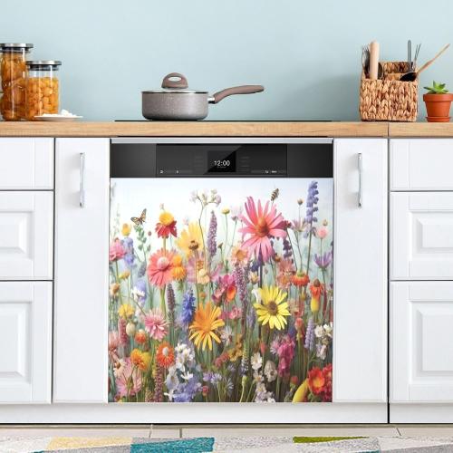 Dishwasher Magnet Cover, Wildflowers Magnet Sticker Fridge Panel Decal for Home Kitchen Decor, 23x26 in