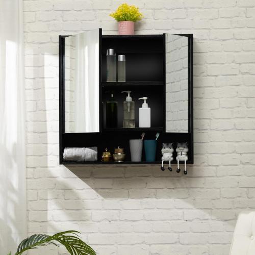 ALIMORDEN Medicine Cabinet with Mirror and Shelves, Oversized Bathroom Wall Storage Organizer Over The Vanity, Toilet, Recessed or Surface Mount, 30.4 L x 29.5 H, Black