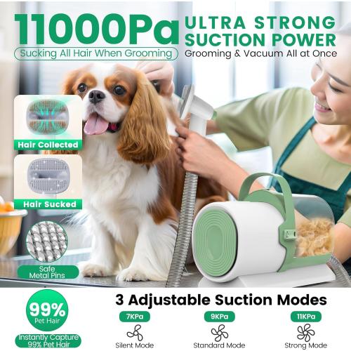 Dog Grooming Vacuum, Pet Grooming Kit with Clipper Nail Trimmer Grinder, 2.5L Dust Cup 7 Grooming Tools 11000Pa Dog Hair Vacuum for Shedding Grooming, Home Cleaning, PG50 Plus