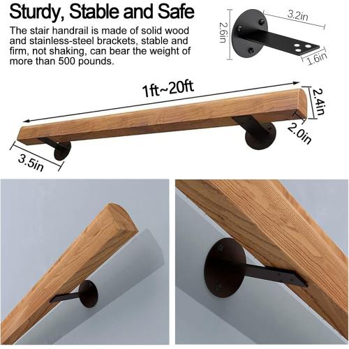Size 4.5FT Wooden Stair Handrails, Hand Railings for Stairs Indoor Outdoor, Sturdy Safety Wall Mount Support, Non-Slip Staircase Handrail for Home Garden Corridor, Lofts Decking, Kindergarten Guardrail