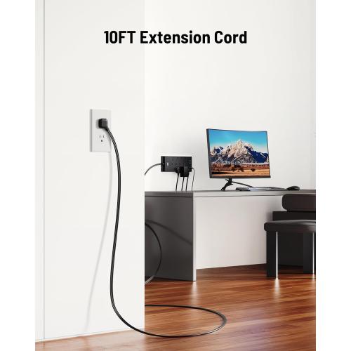 Surge Protector Power Strip 4800J, LeZone 10Ft Long Extension Cord Flat Plug, 12 Outlets 2 USB C 2 USB Ports, Wall Mountable, Desk Charging Station, Black