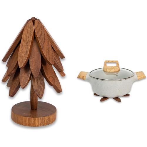 Yuoyar Trivets, Wooden Tree-Shaped Sapeli Wood Drink Trivets Set for Coffee Table, Kitchen Table Decor