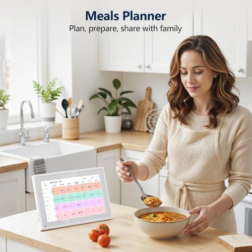 Digital Calendar, 10.1 Inch Smart Electronic Desk Calendar & Chore Chart, Touchscreen Interactive Display for Family Schedules with Meal Planner & Picture Frame & Lists