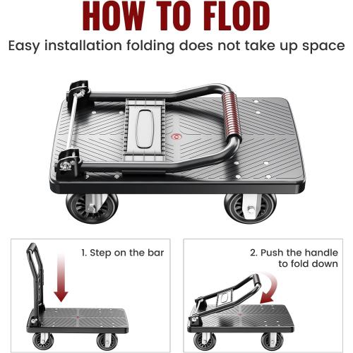 Upgraded Foldable Push Cart Dolly | 780 lbs.Capacity Moving Platform Hand Truck | Foldable for Easy Storage | 5'' PU 360 Degree Swivel Silent Wheel-Black