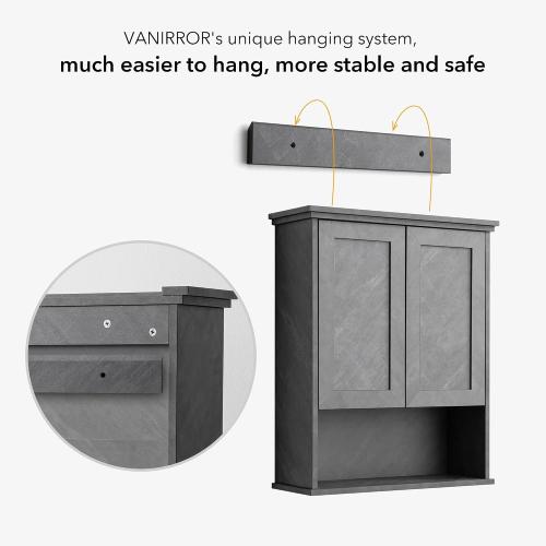 VANIRROR Bathroom Wall Cabinet Over Toilet Storage Cabinets 25x30 inchs | Above Toilet Wood Medicine Cabinets for Kitchen Wall Mounted Cabinet with 2 Door & Adjustable Shelf Texture Grey