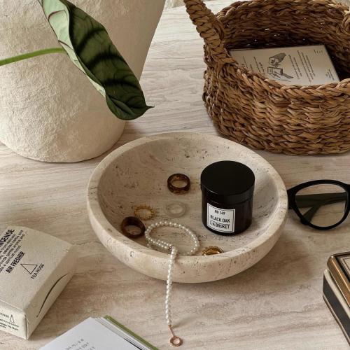 Large Decorative Marble Bowl, 7.87 inches,Natural Stone Round Bowl for Home  (beige)