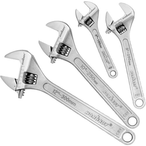 HORUSDY 4-Piece Adjustable Wrench Set, CR-V Steel, Adjustable Wrenches Set(6-inch, 8-inch, 10-inch, 12-inch)