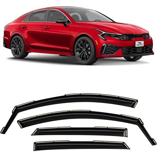 Color Black 4 pieces in-Channel Extra Durable Rain Guards for Kia K-5/K5 2021-2025, Window Deflectors, Vent Window Visors, 4 Pieces - 200842