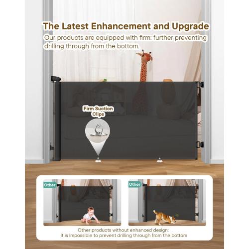 Extra Wide Baby Gate - 71 inch Retractable Mesh Gates for Large Opening, Extra Long Mesh Gate for Babies, Dogs, Baby Gate Anti-Crawling Hook for Stairs Hallways Doorway Indoor Outdoor, Black