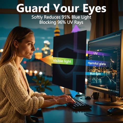 Magnetic Computer Privacy Screen Filter 27 Inch for Frameless Monitor Thin Bezel 16:9 Widescreen, Hanging Removable Anti Glare Blue Light Privacy Filter Protector Eye Care