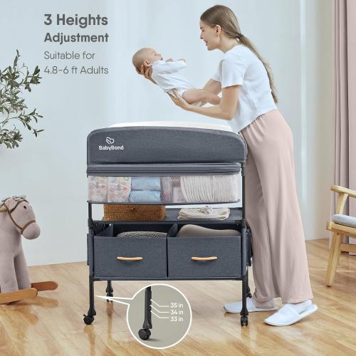 BabyBond Portable Baby Changing Table with 2 Storage Baskets, Foldable Changing Table Dresser Diaper Changing Table Height Adjustable Changing Station for Infant and Newborn(Grey)
