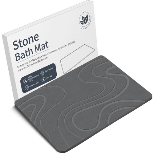 White Stone Bath Mat Diatomaceous Earth Shower Mat Non-Slip Super Absorbent Diatomite Stone Bath Mats for Bathroom Floor Quick Drying Natural Easy to Clean