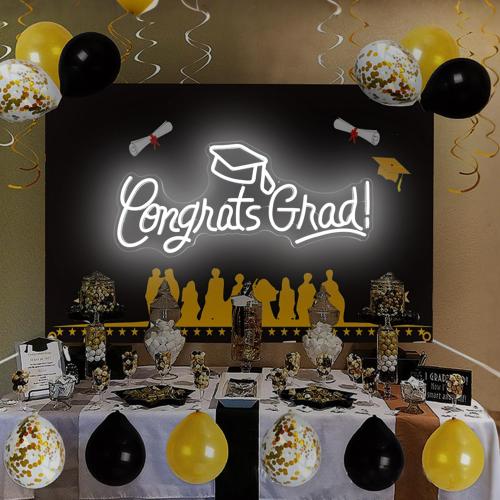 Congrats Grad Neon Sign 23.35x 9.92Inch Large Graduation Neon Sign for Backdrop Grad Led Sign Graduation Light Up Neon Light With Graduation Cap for Class Of 2026 Party College Gifts Celebrations
