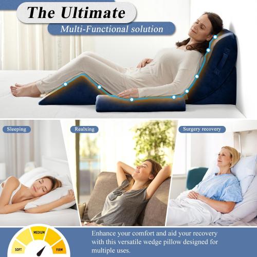 Axelrod 4PCS Orthopedic Bed Wedge Pillow Set, Post Surgery Foam for Back, Neck and Leg Pain Relief Comfortable & Adjustable Pillows- Anti Snoring, Heartburn, Acid Reflux & GERD Sleeping Dark Blue