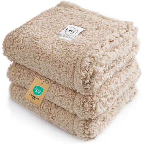 1 Pack 3 Calming Blankets Fluffy Premium Fleece Pet Blanket Soft Sherpa Throw for Dog Puppy Cat Beige Large (41 x31'')