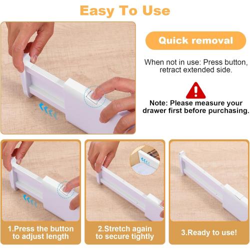 5 Pack Drawer Dividers, 4 Inch High Adjustable Dresser Drawer Organizers, Expandable from 14.8-22 inch Separators for Clothes, Kitchen, Office, Bathroom Organization, White