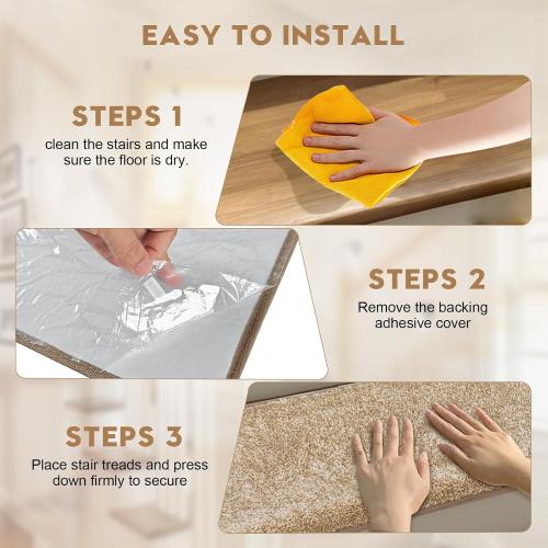 Bullnose Carpet Stair Treads 30x9.5,14 Pcs Non-Slip Peel and Stick for Wooden Steps Indoor with Edge Protection, Pet and Kid Friendly, Stair Runner Rugs (Beige)