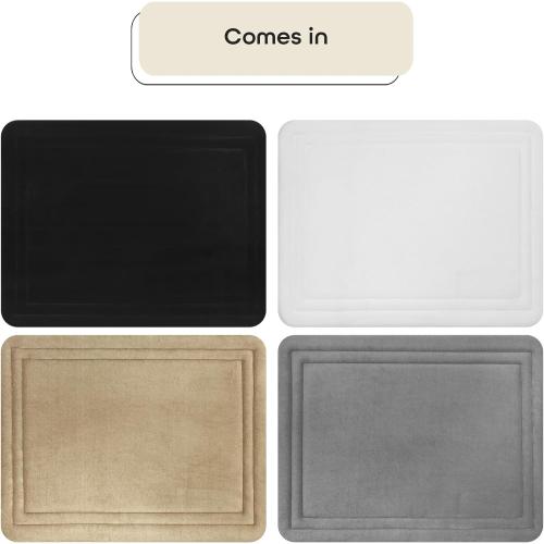 OEKO TEX Memory Foam Bathroom Rugs - 17 x 24 Inch (Elle Black) - Ultrasoft Non Slip Bath Mat for Bathroom Floor, Shower, Bedroom & Kitchen - Quick Dry Washable Dense Memory Foam Bath Mat Shower Rug