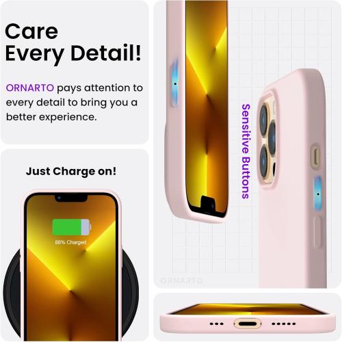 ORNARTO Compatible with iPhone 13 Pro Case 6.1, Slim Liquid Silicone 3 Layers Full Covered Soft Gel Rubber Case Cover 6.1 inch-Chalk Pink
