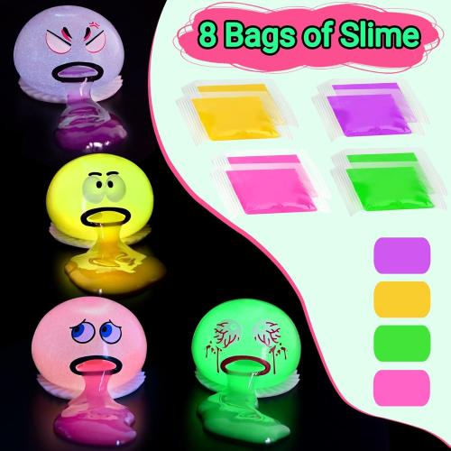 4 Pack Puking and Sucking Slime Ball Fidget Toy, Glow in The Dark Vomiting Stress Balls, Hilarious and Gross Prank Toys Gag Gift, Novelty Sensory Squeeze Toy for Kids Adults