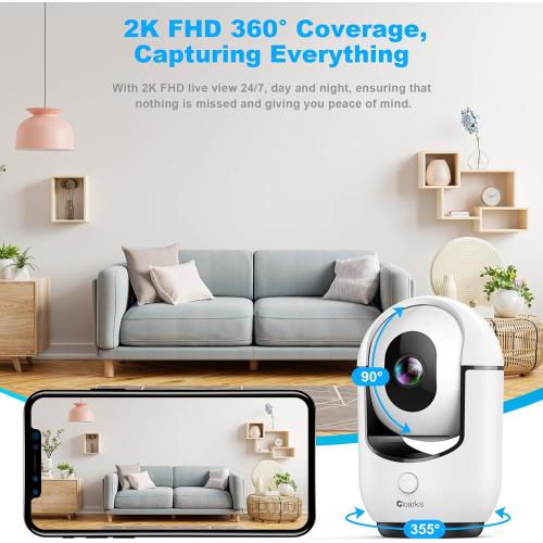 2K Pan/Tilt Security Camera, WiFi Indoor Cameras for Home Security with AI Motion Detection, Pet/Dog/Baby Camera with Phone App, 2-Way Audio, 24/7, Siren, TF/Cloud Storage