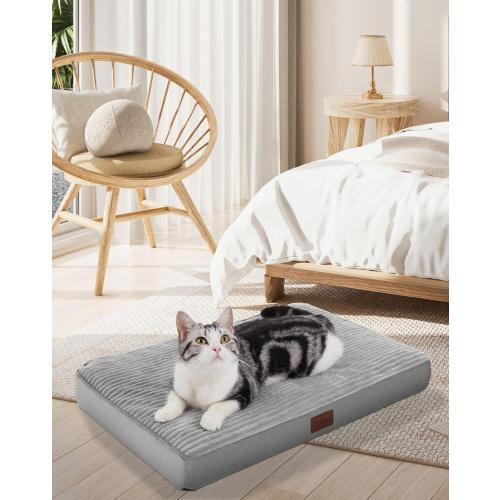 OhGeni Orthopedic Waterproof & Machine Washable Dog Bed for Small Pets, Suitable for Crates, Cat Mat with 25D Egg Crate Foam, Non-Slip Bottom & Removable Cover, 24 Inches(Gray)