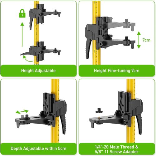 Huepar 12 Ft./3.7M Professional Laser Level Pole with Tripod and 1/4-Inch by 20-Inch Laser Mount for Rotary and Line Lasers, Adjustable Telescoping Laser Pole with 5/8-11 Threaded Adapter-LP36A