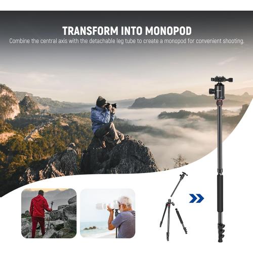 NEEWER 77” Camera Tripod Monopod with Phone Holder, Portable Travel Tripod with Remote, 360° Ball Head, 2 Axis Center Column, Arca QR Plate and Bag, Aluminum DSLR Tripod 34lb Max Load, TP77