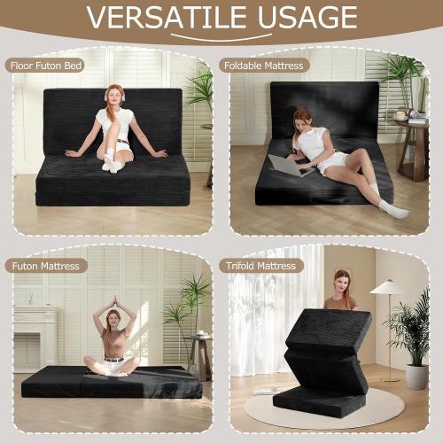 6-Inch Tri-Fold Mattress Twin Size - Foldable Futon Sofa Bed with Removable Washable Cover, Folding Memory Foam Futon Mattress | Non-Slip Bottom & Carry Handles for Guest, Camping, Dorm